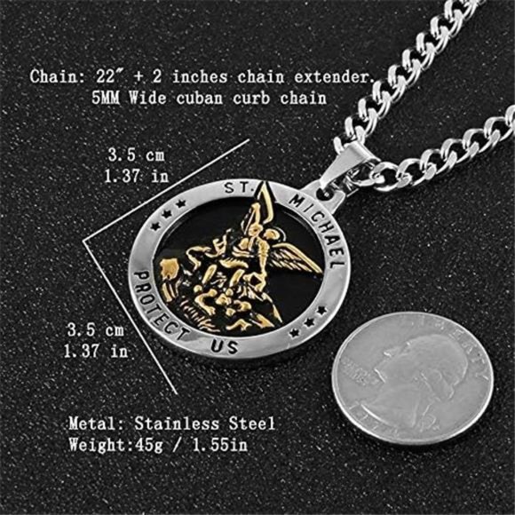 Chain St Michael The Archangel Stainless Steel Amulet Pendant Necklace 22+2" - Picture 4 of 4